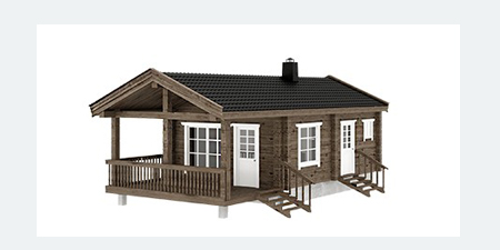 3D rąstinio namo paveikslėlis