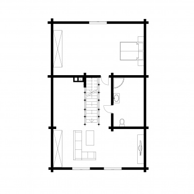 UAB Log Villa 103 m2 rąstinio namo 2 aukšto išplanavimas