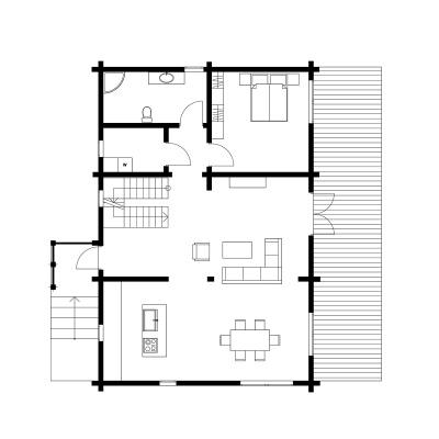 UAB Log Villa 175 m2 rąstinio namo 1 aukšto išplanavimas